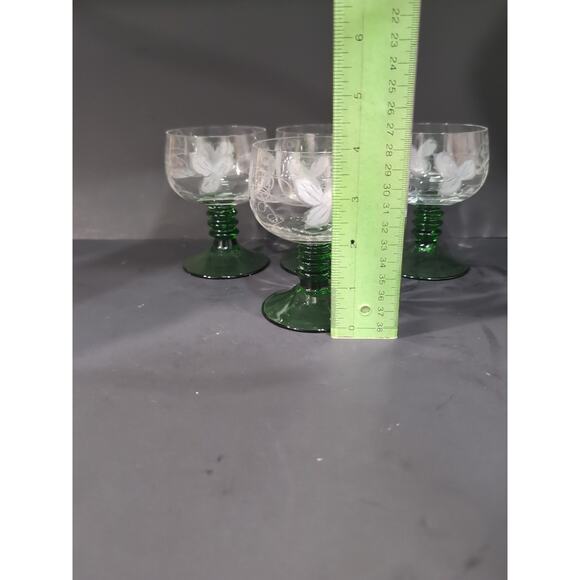 Roemer Etched Grape Glasses, Cordial Wine Set of 4, Green Ribbed Stem, Drinkware - Picture 8 of 9